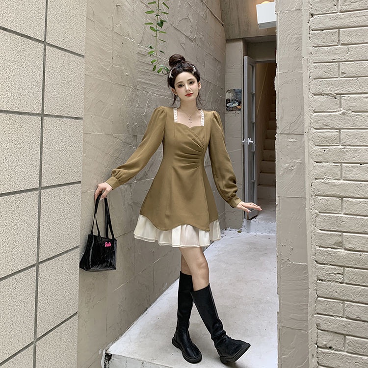 Plus Đầm Cổ Vuông Phối Ren Thời Trang Mùa Thu 2022 Cho Nữ
