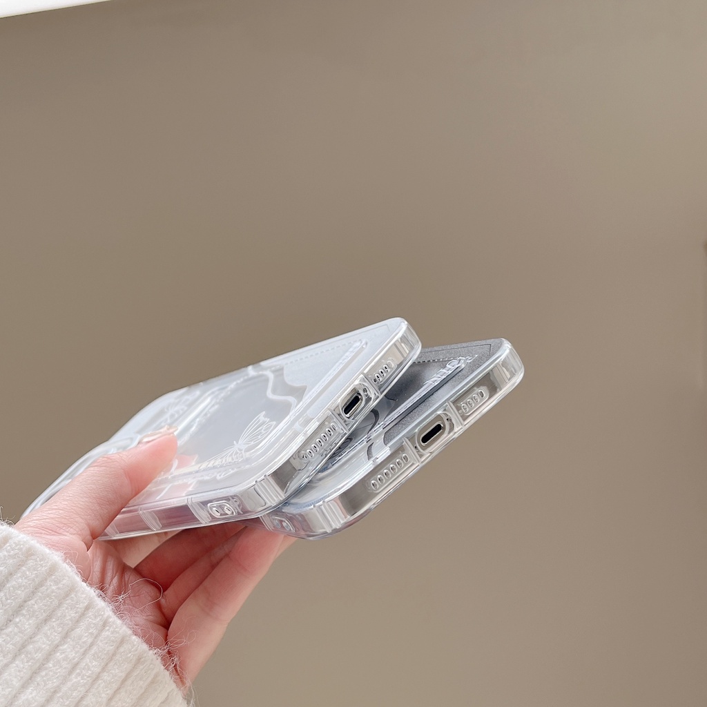 Ốp Điện Thoại Tpu Mềm Trong Suốt Có Ngăn Đựng Thẻ In Hình Bướm Cho iPhone 14 13 12 11 Pro XS Max 7 8 Plus