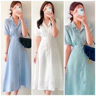 Đầm sơ mi tay bo form dài 3 màu