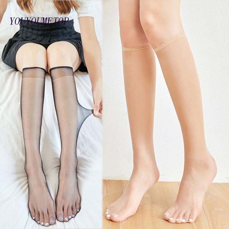 Youyo Đôi Tất Lụa Xuyên Thấu Cao Đến Đầu Gối Màu Trơn Thời Trang Mùa Hè Cho Nữ Mi