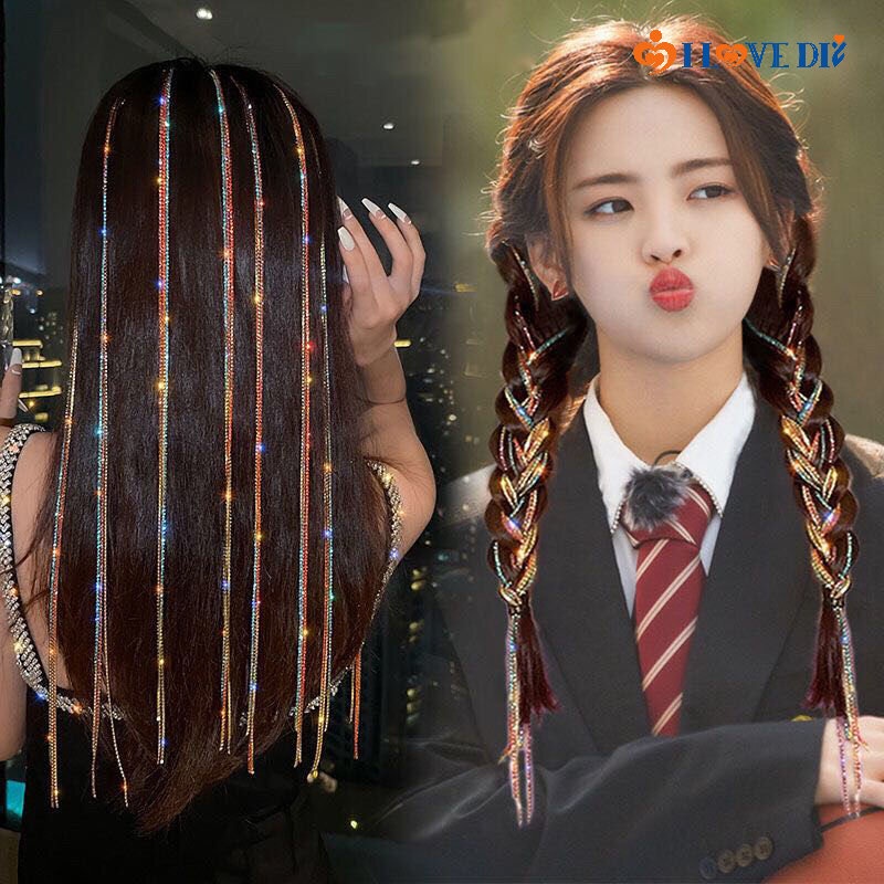 (Kẹp Tóc) Phụ Kiện Kẹp Tóc Bện Dây Dài Đính Kim Cương Giả Lấp Lánh Sang Trọng Cho Nữ