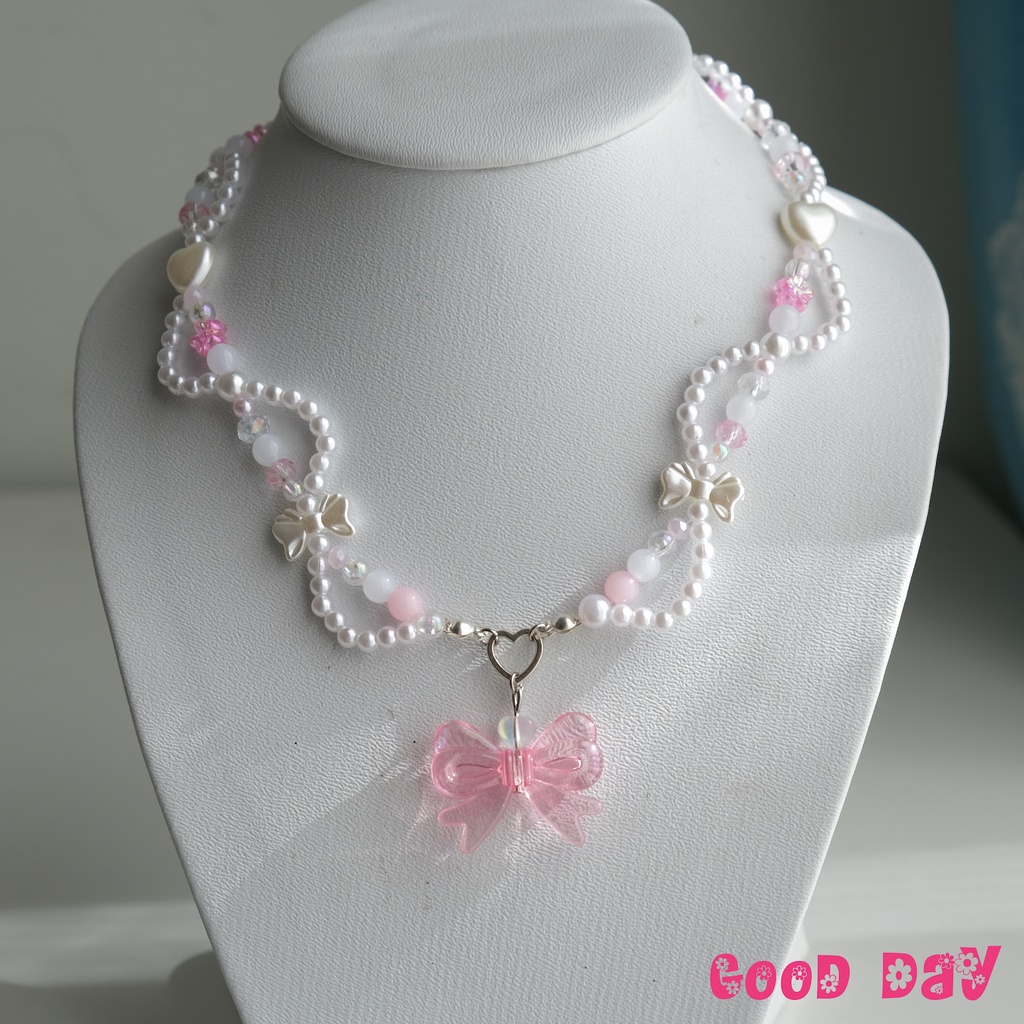 Dây chuyền hạt cườm màu sắc pastel hoạ tiết nơ phong cách y2k | SWEET VALENTINE NECKLACE