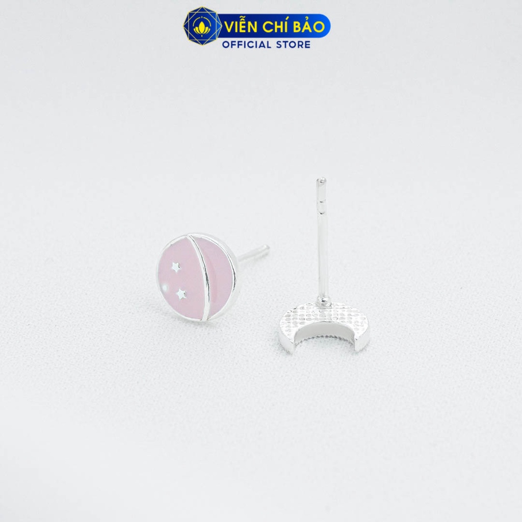 Bông tai bạc nữ mặt trăng địa cầu hồng chất liệu bạc 925 thời trang phụ kiện trang sức nữ Viễn Chí Bảo B400343-H