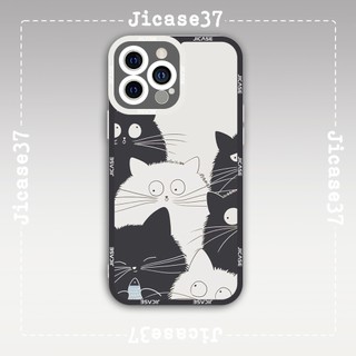 Ốp lưng iphone và samsung xiaomi oppo cạnh vuông Jicase Mèo Đen x Mèo Trắng Kitty Kitten Mèo Con