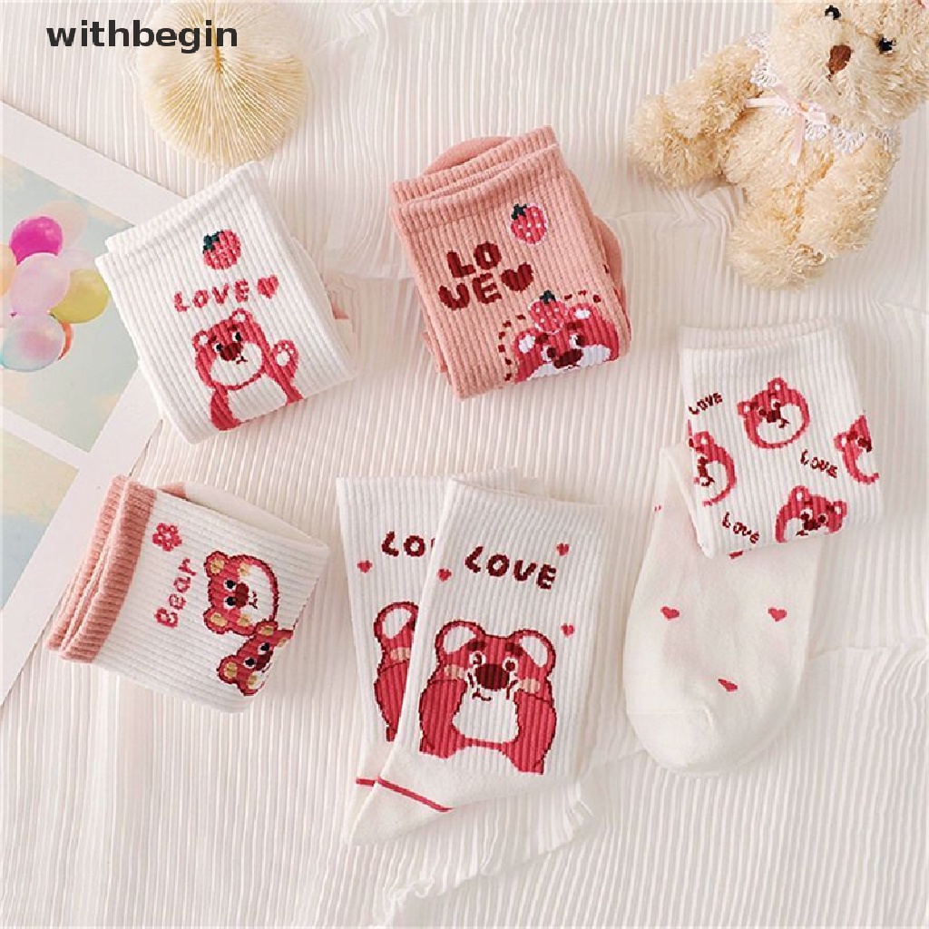 Vớ Cổ Trung Họa Tiết Dâu Tây / Gấu Hoạt Hình Phong Cách Hàn Quốc Dễ Thương Thời Trang Cho