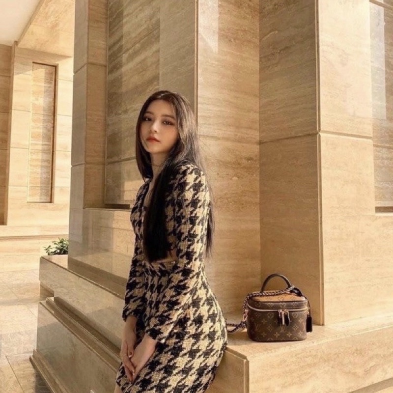 Túi hộp vuông đeo chéo, túi cốp lv mini size 16cm có quai xách tay thời trang hot girl Trung Quốc phối dây xích da