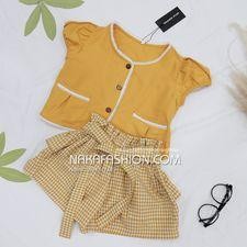 [Có sẵn] [Ảnh thật] SÉT ÁO CỔ TIM QUẦN KẺ-MSP 2585