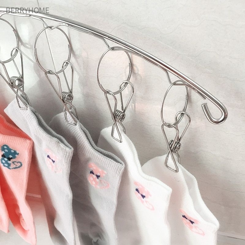 Móc Treo Phơi Quần Áo Thép Không Gỉ Dày Hình Vòng Cung Chống Gió Sock Tất Khăn Lót BerryHome～