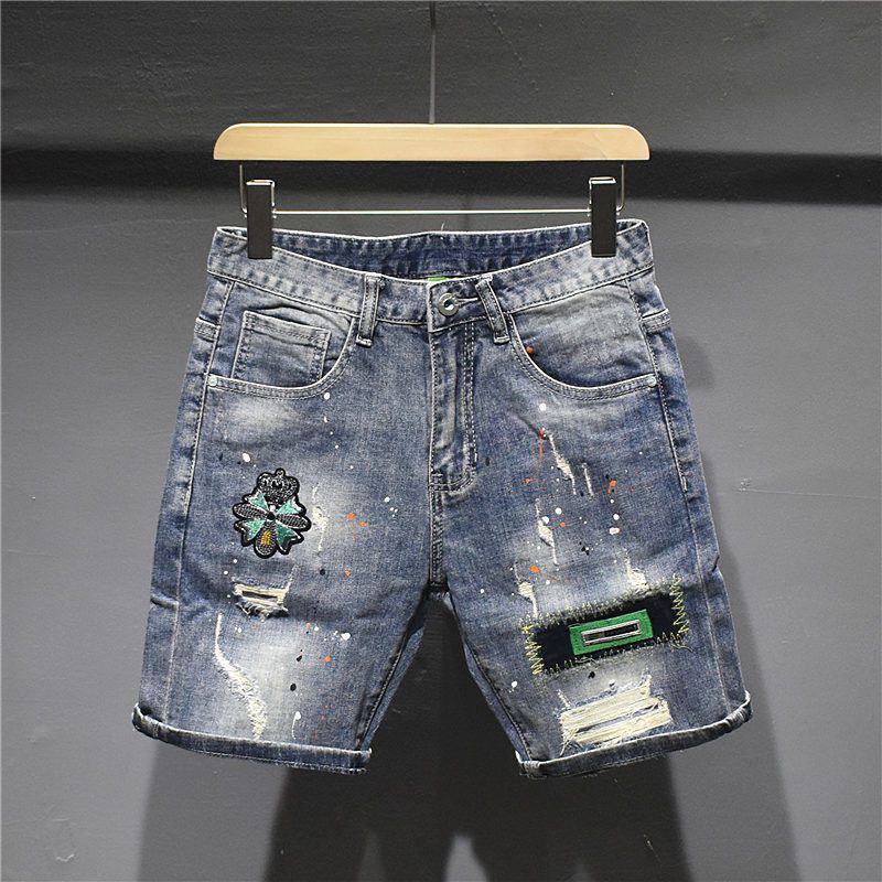 Quần Short Denim Rách Dáng Ôm Thêu Họa Tiết Thời Trang Mùa Hè 2023 Mới Cho Nam