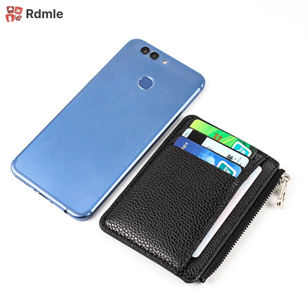 Ví Da PU Mini Màu Trơn Có Khóa Kéo Thời Trang Cho Nam