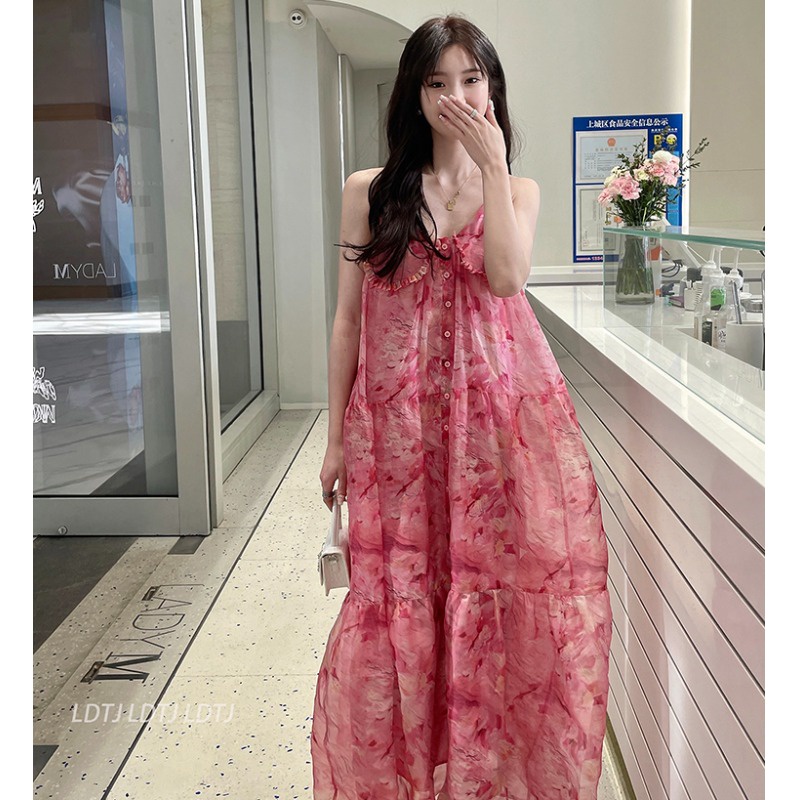 Tranh Treo Tường Hình Trái Tim Dễ Thương Xinh Xắn |Đầm Voan Hoa Hai Dây Cổ Chữ V Dáng Dài Phong Cách Bohemian Sang Trọng Dành Cho Nữ