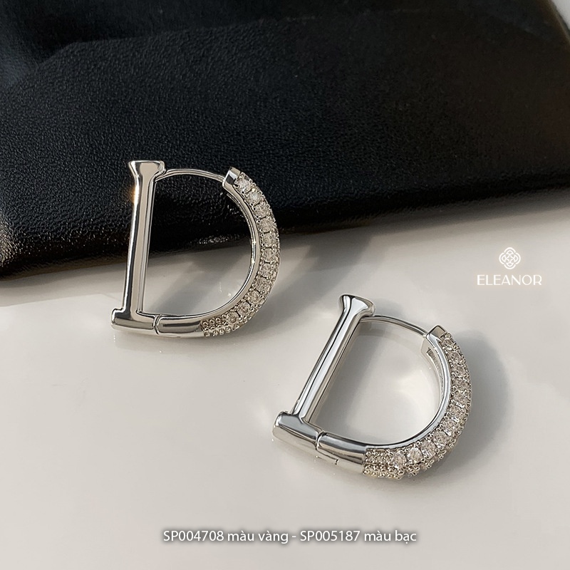 Bông tai nữ chuôi bạc 925 Eleanor Accessories hình chữ D đính đá phụ kiện trang sức 4708