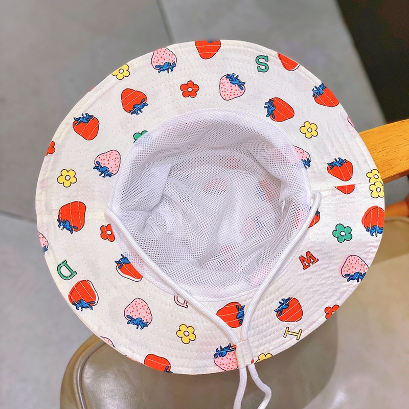 Nón Tai Bèo Phối Lưới Mỏng Thoáng Khí Họa Tiết Hoa / Dâu Tây Dễ Thương Thời Trang Mùa Hè Cho