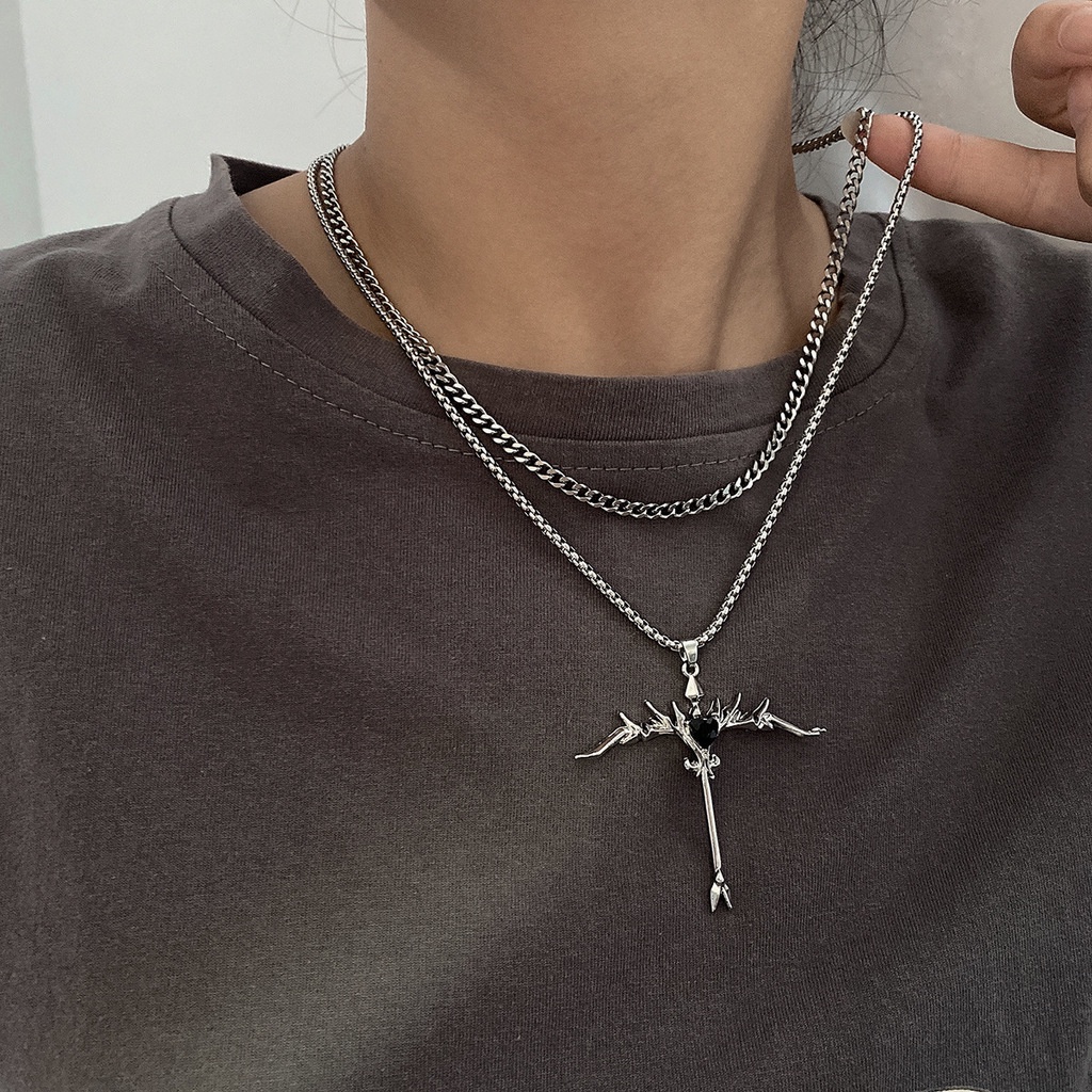 Vòng cổ Hai Lớp Hình Trái Tim Phong Cách hip hop Thời Trang Cho Nữ