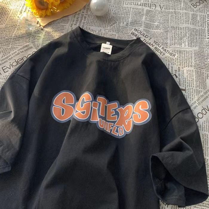 COZOK Áo Thun Tay Ngắn Cổ Tròn Dáng Rộng In Chữ Cỡ Lớn Phong Cách Hàn Quốc Trẻ Trung