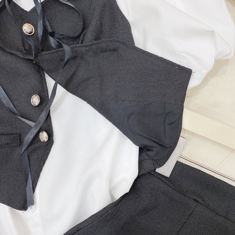 Set Váy 3 Món Gồm Áo Gile Mix Sơmi Trắng Kèm Chân Váy Dylei Có Ảnh Thật