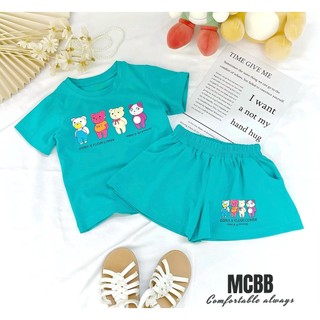 Mcbb - 24-49 kg 100% vải cotton set đồ bộ bé gái áo thun bé gái quần đùi short áo phông cộc tay bộ quần áo bé gái trẻ em