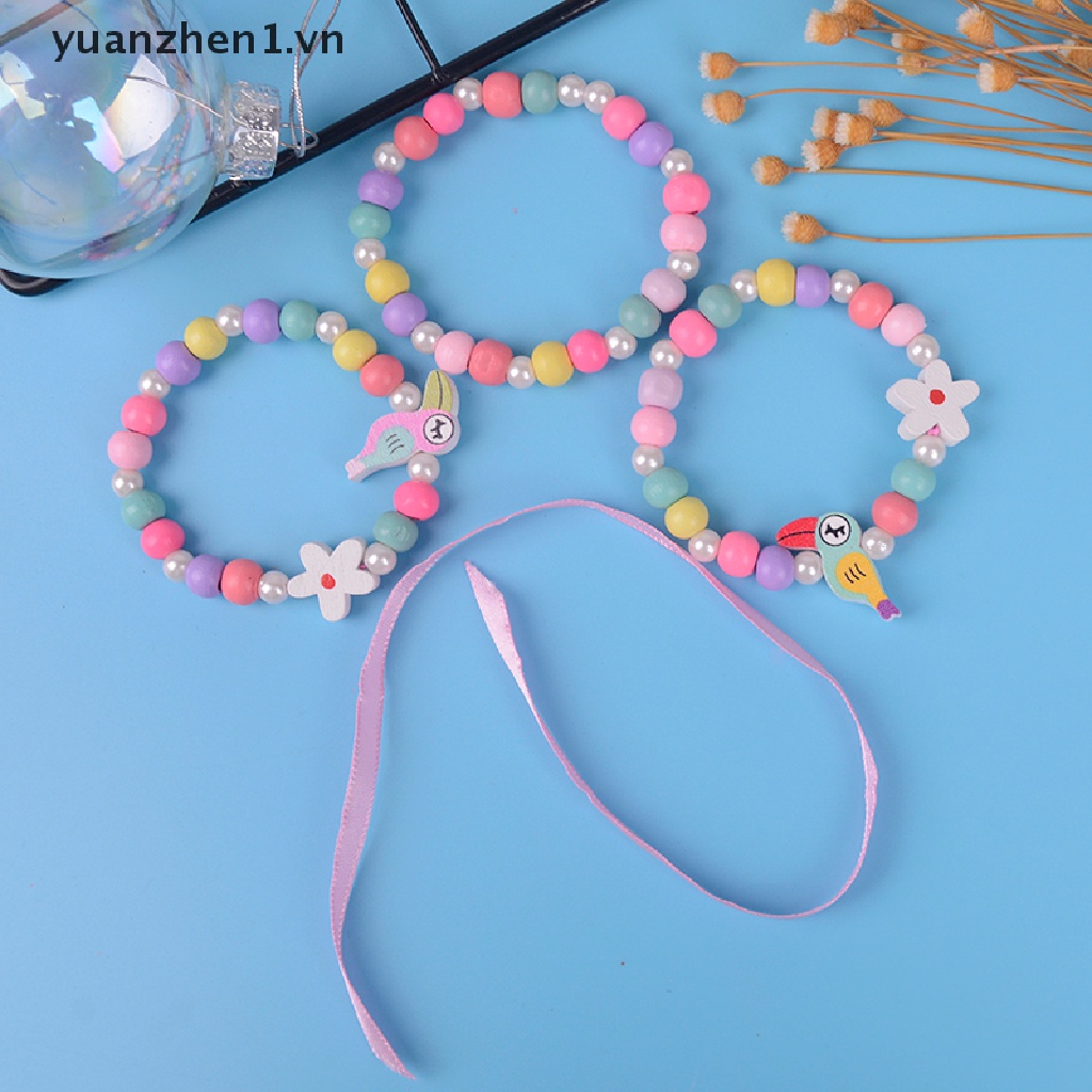 Set 3 Vòng Tay Chuỗi Hạt Đính Hình Hoa Và Chim Dễ Thương Cho Bé
