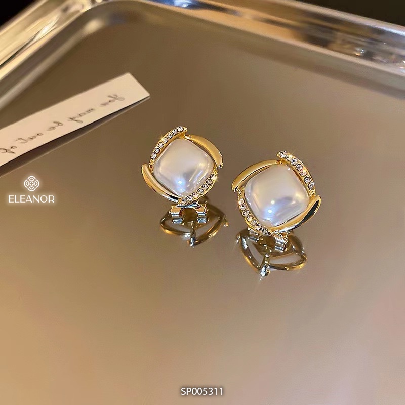 Bông tai nữ Eleanor Accessories hình vuông đính đá ngọc trai nhân tạo phụ kiện trang sức 5311