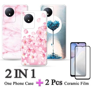 Ốp Điện Thoại 2 Trong 1 Với Kính Cường Lực Và Viền Cong Bảo Vệ Màn Hình Gốm Cho VIVO Y02