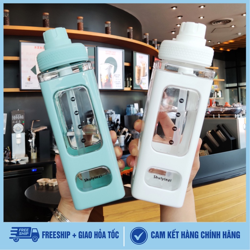 Bình nước nhựa giây dán kèm sicker 700ml tiện lợi nhiều màu, tiện lợi đi học,đi làm