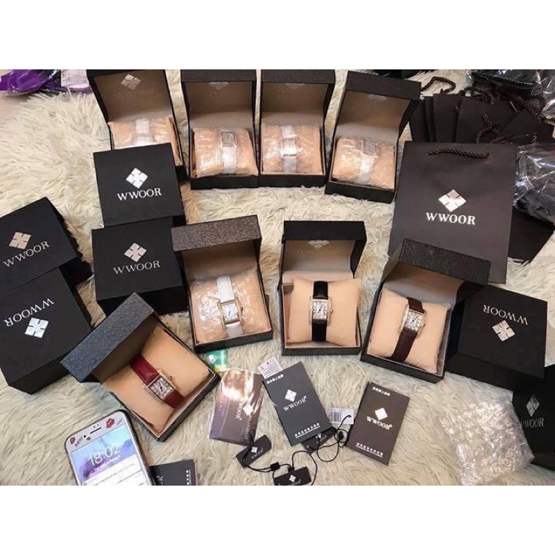 Đồng hồ đeo tay WWOOR nữ dây da mềm, hàng full box, thẻ bảo hành 12 tháng Mai Luxury Watch W 8806