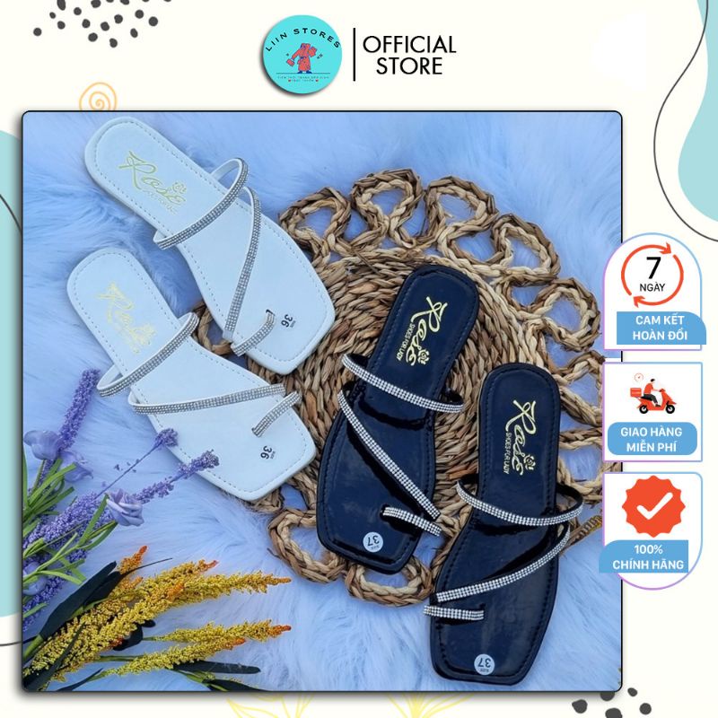 Dép nữ thời trang xỏ ngón dây đính đá sang trọng và xinh xắn, phù hợp với mọi phong cách, may viền và đế vàng chắc chắn
