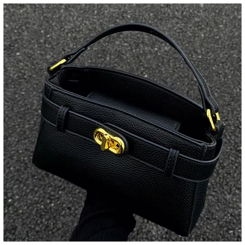 Mischa Túi Xách Đeo Vai Bằng Da PU Màu Trơn Có Khóa Kim Loại Phong Cách retro Cao Cấp