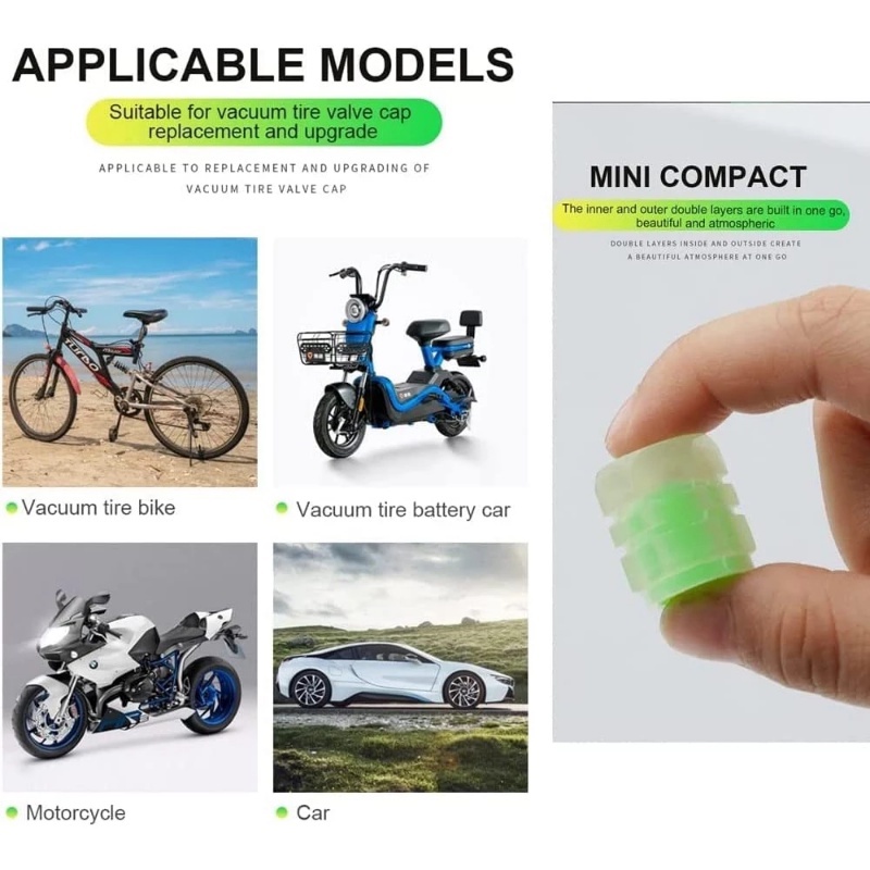 1 / 4 Nắp Van Bánh Xe Hơi / Xe Máy / Xe Đạp Màu Xanh Lá Dạ Quang Chống Nước / Bụi Bẩn Tiện Dụng