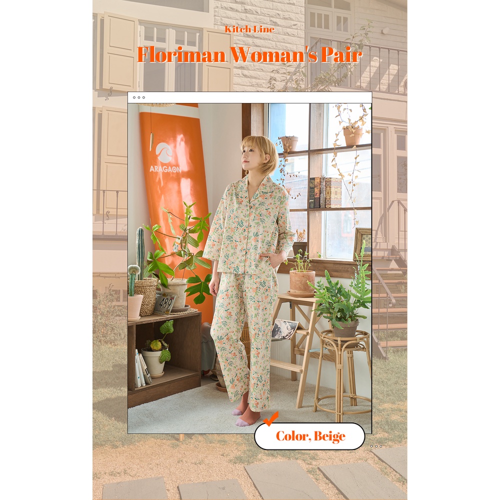 (WPFL23101V) Bộ Đồ Ngủ Ba Tay Lửng Free Size ULLALA Floriman Màu Be Cho Nữ (40 'S)