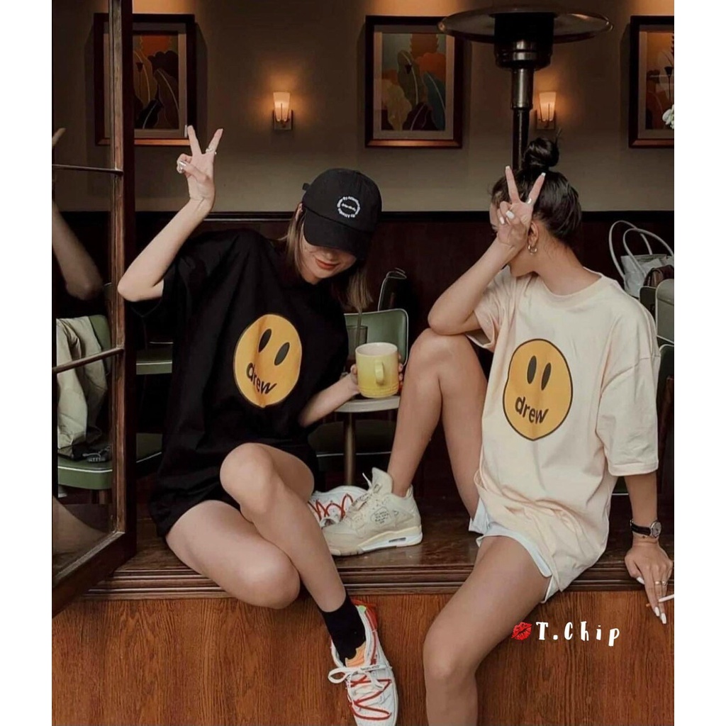 Áo thun nữ, áo phông Drew mặt cười tay ngắn form rộng dáng suông dài thời trang nữ Hàn Quốc hot