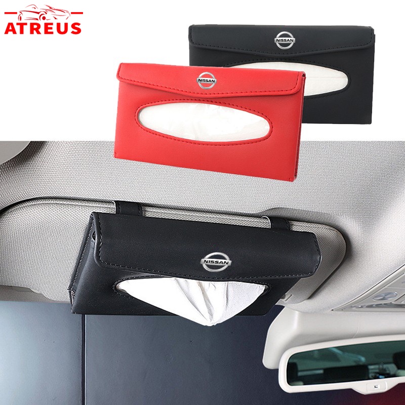 Hộp Đựng Khăn Giấy Bằng Da Gắn Tấm Che Nắng Xe Hơi Nissan March Juke Skyline Terrano Gtr Livina Serena Xtrail t31 t30