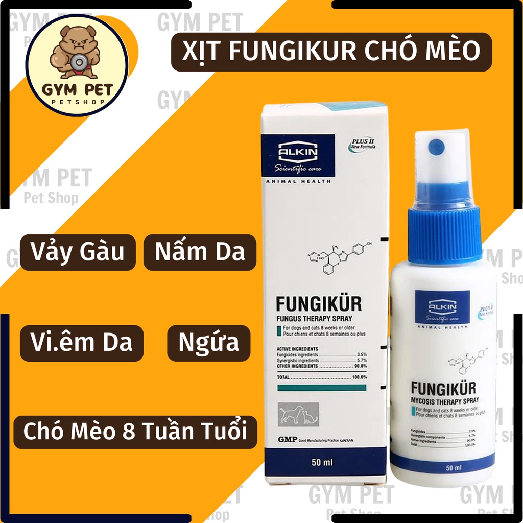 Fungikur xịt nấm da vi.êm da giảm ngứa cho chó mèo 50ml - ANH