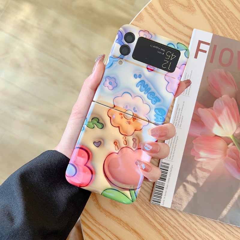 Bao Da Điện Thoại Họa Tiết Hoa Tulip 3d Cho samsung galaxy z flip5 z flip 4 5g zflip3 zflip4 Ốp