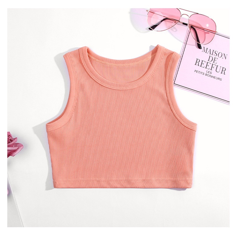 Áo Croptop Sát Nách Chất Liệu Cotton Màu Trơn Thời Trang Mùa Hè Cho Bé Gái
