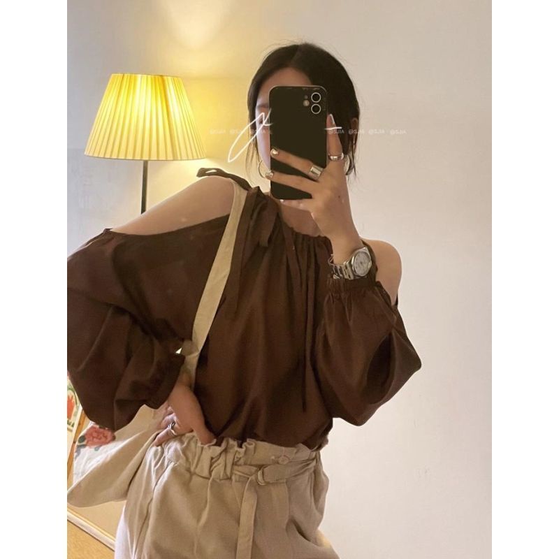Áo Sơ Mi Trễ Vai Phối Dây Thắt Thời Trang Mùa Hè Dành Cho Nữ
