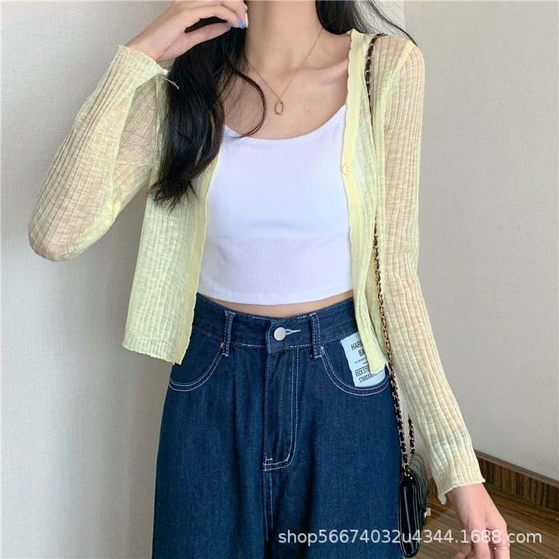 Áo Khoác Cardigan Dệt Kim Tay Dài Chống Nắng Phong Cách Hàn Quốc Cho Nữ