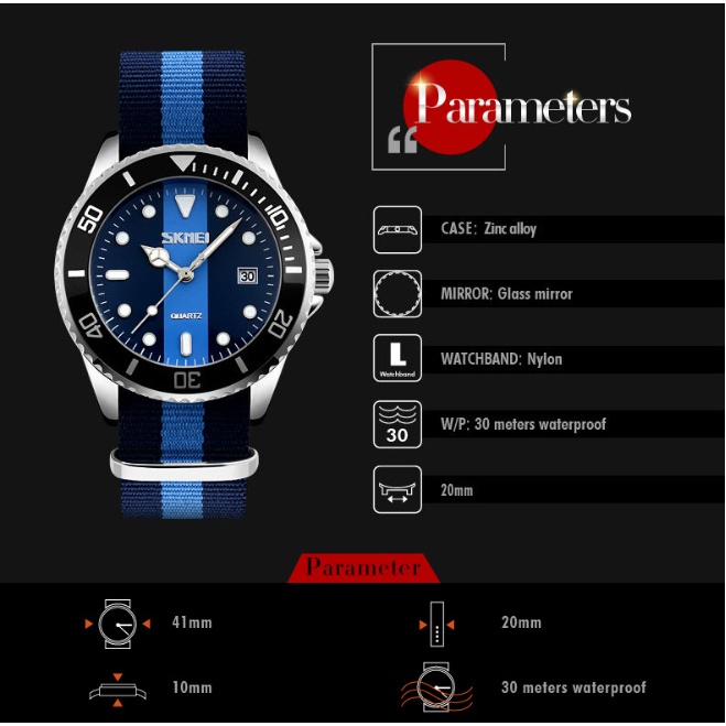 Đồng Hồ Đeo Tay SKMEI 9133 Dây Nylon Chống Thấm Nước 30M Thời Trang Cho Nam Và Nữ