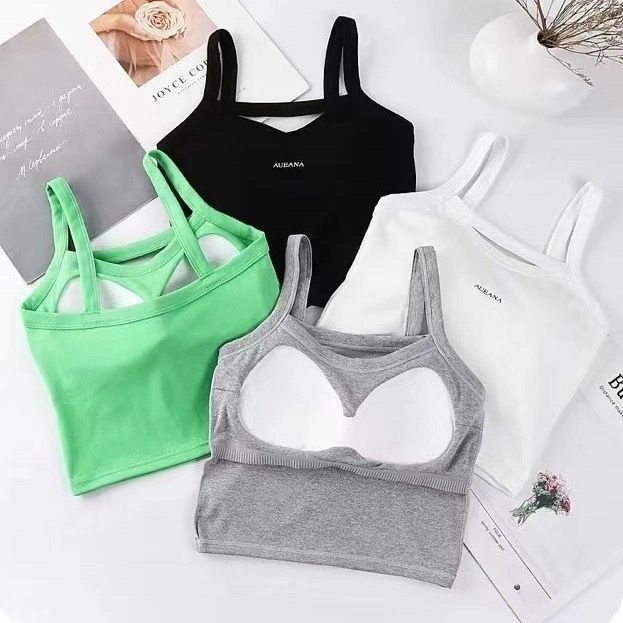 Áo Lót Cotton Một Mảnh Dáng Ôm Ngắn Hai Dây Có Đệm Ngực Mẫu Mới 2023