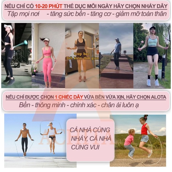 Dây nhảy thể dục ALOTA D26 lõi thép dày dây nhảy đếm vòng đếm calo chuẩn- Shop 3B Care