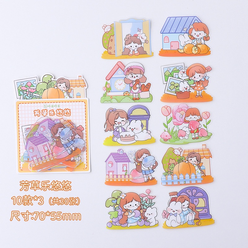 Bộ 30 Miếng Dán PET Chống Nước Họa Tiết Hoạt Hình Dễ Thương Trang Trí Sổ Tay diy