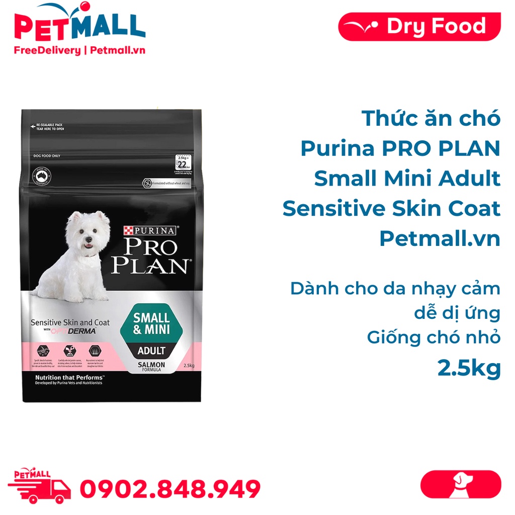 [Chính hãng] Thức ăn chó Purina PRO PLAN Small Mini Adult Sensitive Skin Coat 2.5kg - Dành cho chó da nhạy cảm dễ dị ứng