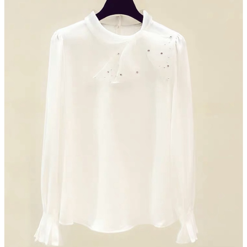 Áo Sơ Mi trung niên nữ U30 U40 U50,Áo Nữ Cổ Tròn Thắt Nơ Chéo HT_ Thời Trang Trung Niên