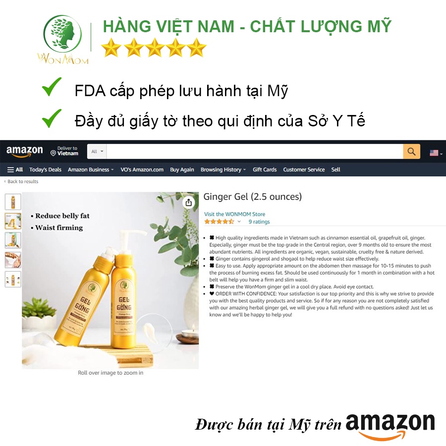 [ Giảm 50K - Đơn 459K ] Bộ đánh tan mỡ bụng lâu năm Wonmom ( 1 Gel gừng giảm eo + 1 Gen nịt bụng )