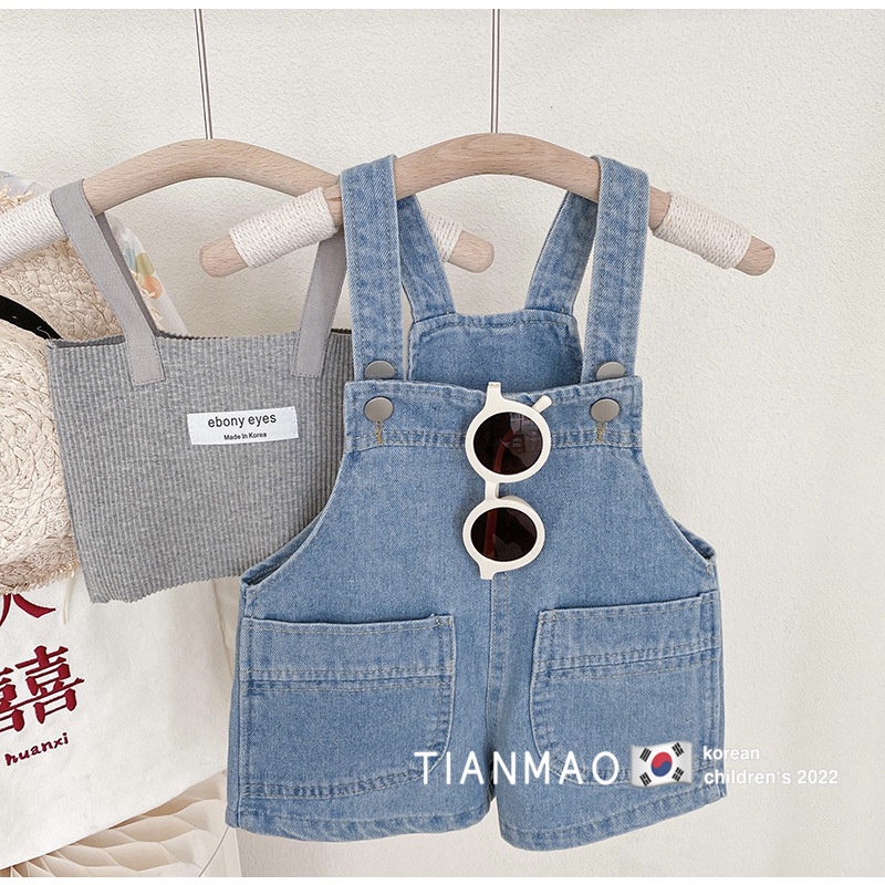 Quần Yếm Denim Dáng Rộng Phong Cách Hàn Quốc Thời Trang Mùa Hè Xinh Xắn Cho Bé Gái