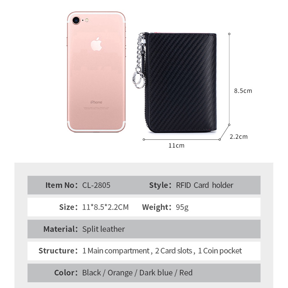 Ví Đựng Tiền Xu / Thẻ RFID Bằng Sợi carbon Có Khóa Kéo Cho Nam Giới