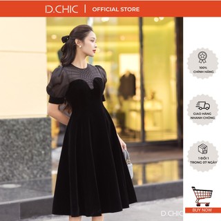 D.CHIC Váy nhung ngực phối tơ trần trám MS: 2813237
