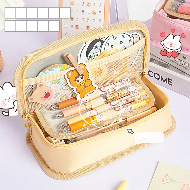 Hộp Đựng Bút Dạng Gập Hình Vuông Sức Chứa Lớn Họa Tiết Hoạt Hình Dễ Thương Cho Học Sinh