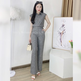 Set áo sơmi tay cánh dơi mix quần suông dáng dài LEOSWEAEING phong cách công sở A125