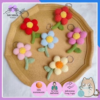 Móc khóa len bông hoa làm thủ công bằng tay handmade 100%